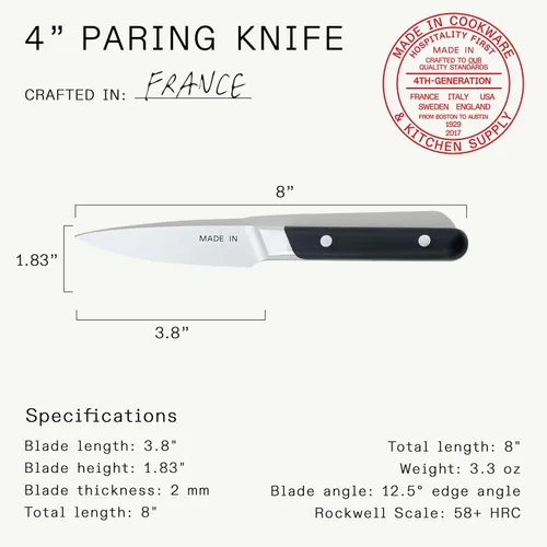Vista 5 de Made In Cookware - Cuchillo de pelar de 4" Francia - Mango negro de trufa de espiga completa