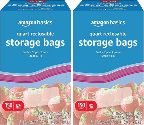 Vista 6 de Amazon Basics Bolsas de almacenamiento de alimentos con cierre de doble cremallera, soporte y base de relleno, sin BPA, 120