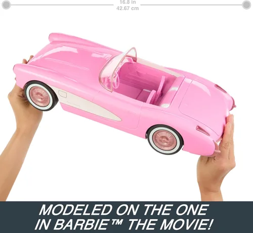 Vista 3 de Barbie Hot Wheels RC Corvette from The Movie, auto de juguete con control remoto de función completa con capacidad para 2 muñecas