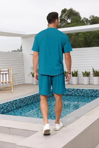 Vista 3 de Lexiart Conjunto deportivo casual de 2 piezas para hombre, pantalones cortos de verano, de gran tamaño, manga corta, conjunto deportivo
