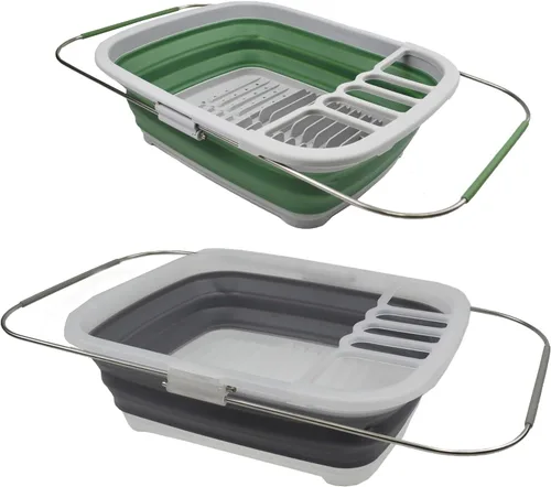 Vista 9 de SAMMART Escurridor de platos de plástico plegable expandible de 8L (2.11 galones), estante de secado plegable, organizador de vajilla portátil