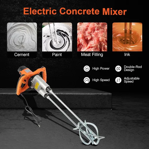 Vista 2 de Mezcladores de hormigón de potencia de 1800 W, mezclador de mortero eléctrico portátil, mezclador de cemento de mano, paleta doble, ajuste de 2