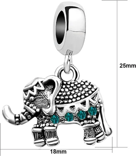 Vista 2 de Dijes de cuentas de elefante para pulseras para mujeres, cuentas de cristal con piedra natal de animales