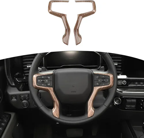 Vista 11 de RT-TCZ Para Silverado - Panel de volante para Chevy Tahoe 2021 Up Suburban 2020 Up Silverado 2019 Up Negro grano de madera accesorios interiores 2