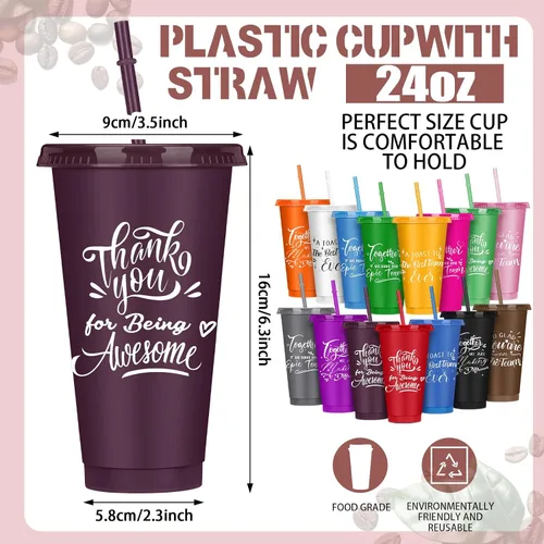 Vista 2 de Mifoci Regalos a granel de agradecimiento para empleados Tazas de plástico de 24oz con tapa con pajita para compañeros de trabajo, profesores