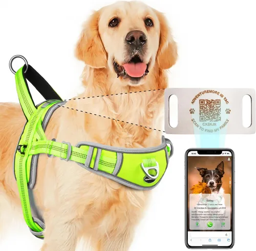 Vista 8 de ADVENTUREMORE Arnés para perro pequeño sin tirones con etiqueta de código QR, chaleco reflectante, asa de clip frontal para entrenar caminando