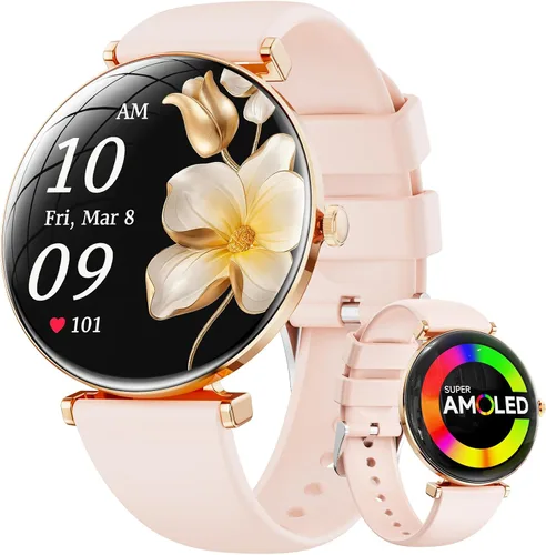 Vista 9 de Hwagol - Relojes inteligentes para mujer compatibles con iPhone Android [llamadas/cuerpo delgado de metal], pantalla AMOLED microesférica de 1.43