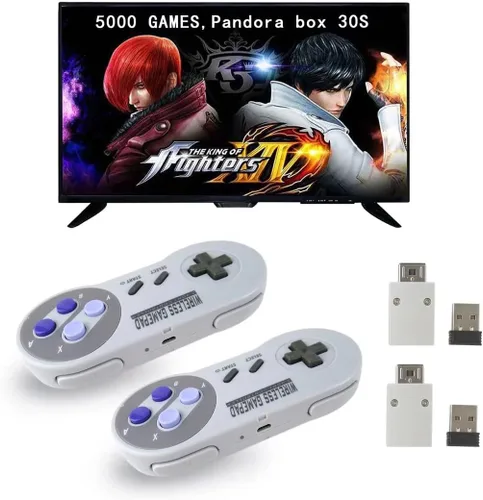 Vista 2 de Controlador inalámbrico para SNES ClassicPC, 2.4G recargable Gamepad Joystick con receptor, con adaptador USB para PC (2 moradas)