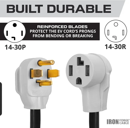 Vista 2 de Iron Forge Cable Cable de extensión para secadora de 30 amperios/EV, 15 pies - NEMA 14-30 Cable STW 10/4, NEMA 14-30, 30 amperios, 4 clavijas