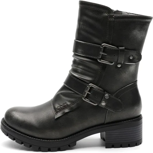 Vista 7 de GLOBALWIN Botas militares con cordones a media pantorrilla, para motocicleta, para festivales de moda, para mujer