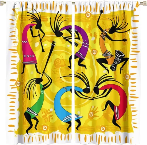 Vista 44 de Kokopelli - Cortinas opacas para cocina, decoración de sala de estar, dormitorio, 21 x 45 pulgadas, 2 paneles