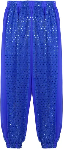 Vista 7 de Disfraz de danza del vientre de la India para mujer, con pantalones de harén, bufanda de cadera, disfraz de Halloween, Azul Real, Talla Única