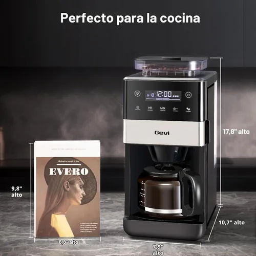 Vista 6 de Gevi Cafetera de 10 tazas para moler y preparar, pantalla táctil