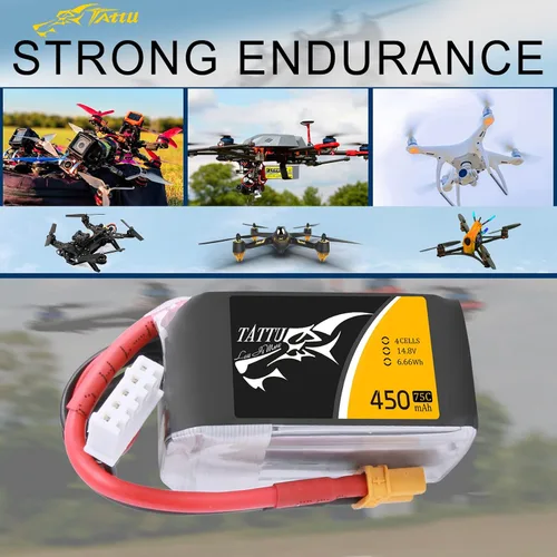 Vista 5 de TATTU Batería LiPo de 14.8V 450mAh 75C 4S con enchufe XT30 para multirotor FPV 150