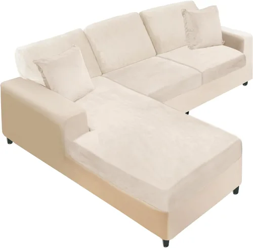 Vista 74 de NAISI Fundas de cojín de sofá de terciopelo elásticas de 1 pieza, fundas de asiento de sofá o respaldo, fundas suaves individuales para sofá Beige