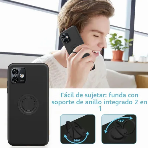 Vista 4 de Para Ulefone Note 16 Pro Funda De Teléfono Con Protector De Pantalla De Vidrio, Soporte De Anillo Giratorio De 360 ° Soporte Magnético De Silicona