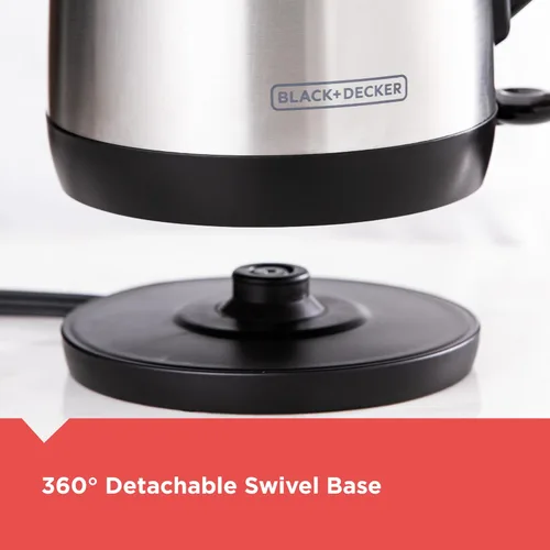 Vista 4 de BLACK+DECKER Hervidor eléctrico inalámbrico de 1.7L, KE1700SD, ebullición rápida, apagado automático, acero inoxidable