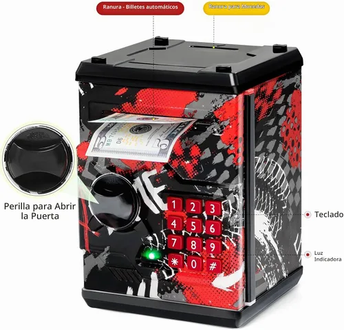 Vista 3 de Alcancía de cajero automático para niños y niñas, Vcertcpl - Mini alcancía de monedas con contraseña, caja de ahorro con agarre automático