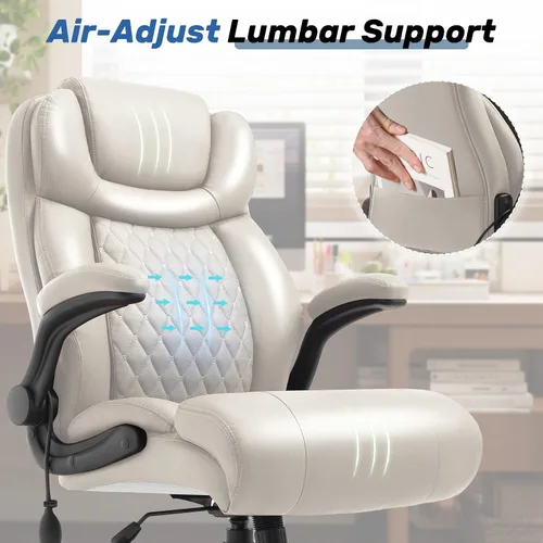 Vista 3 de Silla de oficina grande y alta de 550 libras, cómoda silla ejecutiva resistente con soporte lumbar ajustable, ruedas de doble espacio, asiento