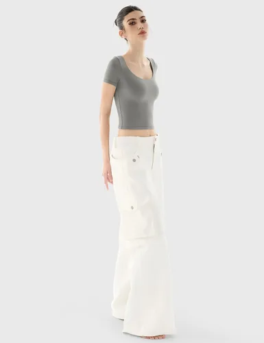 Vista 6 de PUMIEY Camiseta de manga corta con cuello redondo para mujer, ajustada, sexy, colección Smoke Cloud