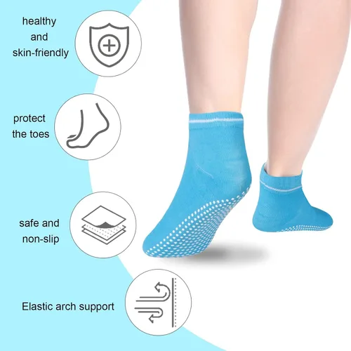 Vista 3 de Qchengsan Calcetines antideslizantes de agarre 8 pares para mujer, calcetines antideslizantes de yoga y pilates con cojín, pantuflas de agarre