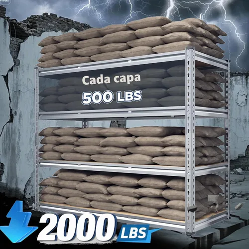 Vista 3 de REIBII Estantería de garaje, estantes de almacenamiento de 4 niveles con carga de 2000 libras, estantería de garaje ajustable resistente, estantes