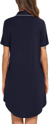 Vista 40 de Samring Camisón de pijama para mujer, manga corta/larga, con botones, camisón para dormir, camisón para novio, talla XXL