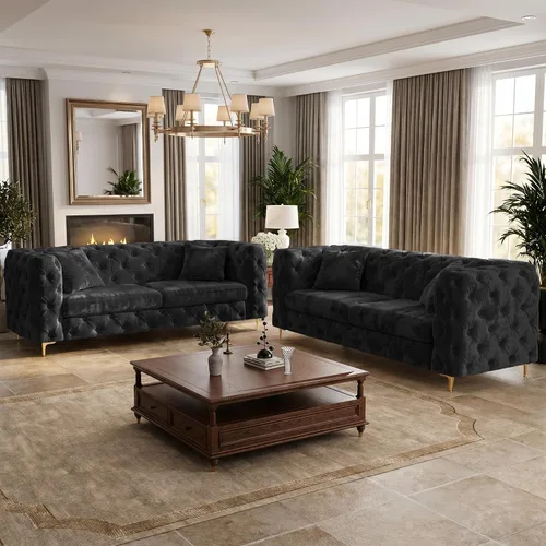 Vista 11 de DAMAIFROM - Sofá de 190 cm de Terciopelo con Botones Tuflados, Sofá Chesterfield de Estilo Moderno de Media Siglo con Altos Respaldo y Patas