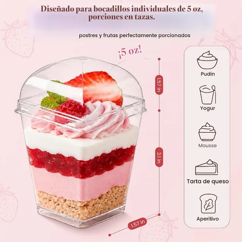 Vista 3 de YunKo - Paquete de 50 tazas de postre con tapas y cucharas de plástico