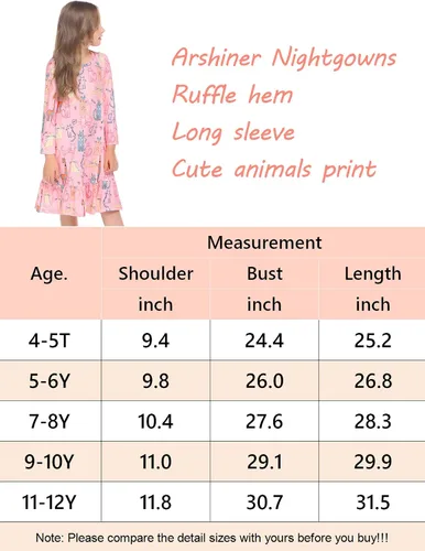 Vista 7 de Arshiner Ropa de dormir para niña de manga larga lindo camisón camisón pijama vestido
