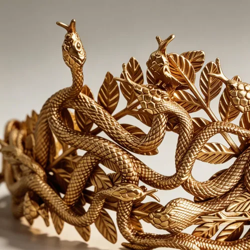 Vista 3 de JeVenis Diadema de serpiente dorada con corona de Medusa, accesorios