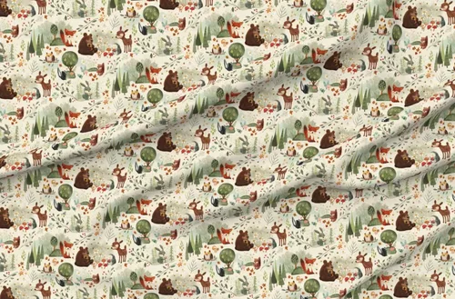 Vista 4 de Spoonflower Tela - Animales del bosque del bosque a gran escala búho pino zorro oso ciervo neutro impreso en tela de gasa Fat Quarter - Costura