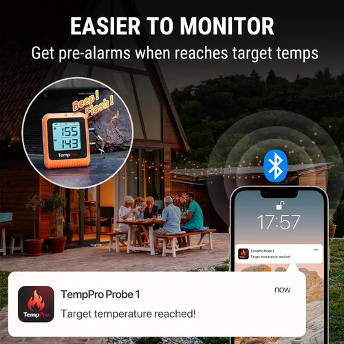 Vista 7 de ThermoPro Termómetro Digital Inalámbrico para Carne de 650 pies para Asar y Ahumar, 2 Sondas Termómetro Bluetooth para Carne para Cocinar Pavo