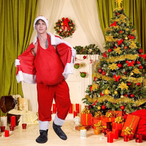 Vista 3 de Accesorio para el vientre de Papá Noel, accesorio de disfraz de Papá Noel para fiesta de Navidad, rojo