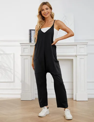 Vista 4 de Gihuo Overol casual sin mangas para mujer, con correa ajustable, con bolsillos