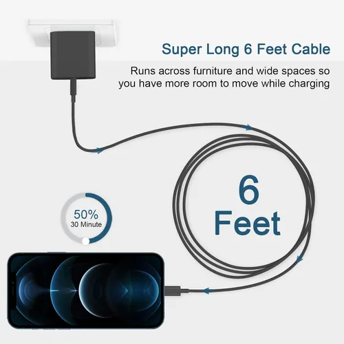 Vista 2 de CXX Cargador para iPhone de 20 W de carga rápida [certificado MFi, paquete de 2] bloque USB-C PD y cable de 6 pies compatible con iPhone Negro