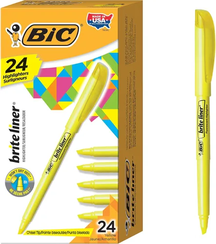 Vista 8 de Rotuladores, punta de cincel, colores surtidos, BIC Brite Liner 24 unidades, Amarillo