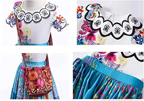 Vista 6 de KCLOTH Kids Mirabel Costume Isabela Madrigal Dress Princess Dress Up Clothes Halloween Cosplay Outfits