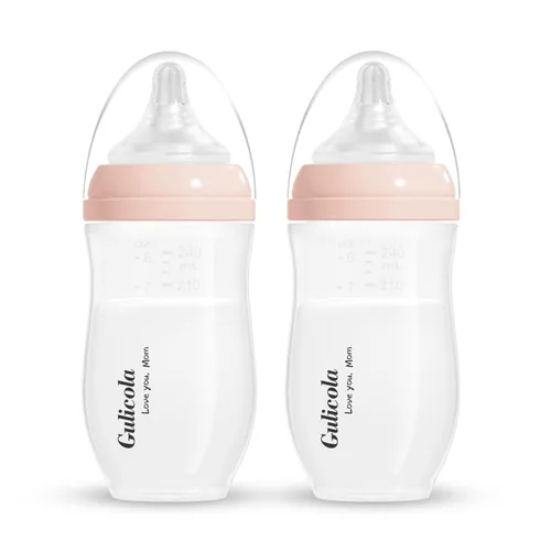 Vista 7 de Gulicola Natural PP Biberones de Lactancia para Bebés Conjunto para Recién Nacidos Paquete de 2, Tetinas de Flujo Lento, 0 Meses +, 5 oz - Rosa