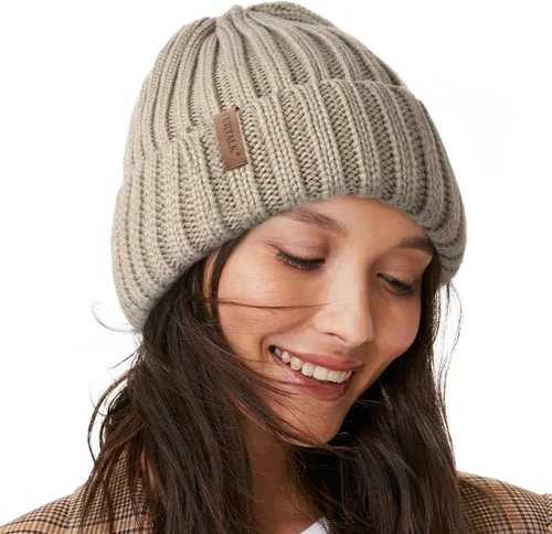 Vista 22 de FURTALK - Gorros de invierno con forro polar para mujer, gorro de punto grueso con calavera, gorro de nieve para mujer Beige