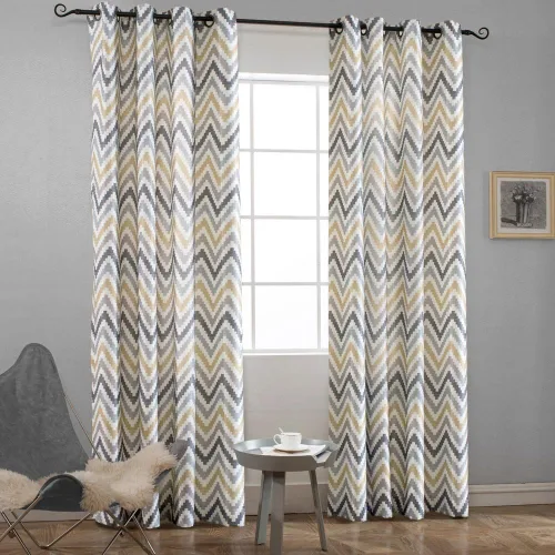 Vista 8 de Melodieux - Cortinas con ojales para ventana estilo Chevron para sala de estar, 52 x 96 pulgadas, color azul (1 panel)