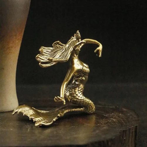 Vista 3 de Estatua sensual de latón en miniatura, escultura de sirena de metal, escultura de mujer, arte corporal, pisapapapeles de escritorio, adornos