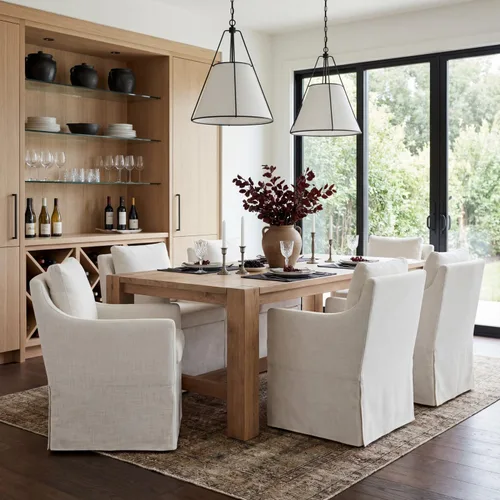 Vista 3 de Silla de comedor tapizada color beige, sillas modernas para cocina y comedor con brazos, cómoda silla de sofá de lino para sala de estar