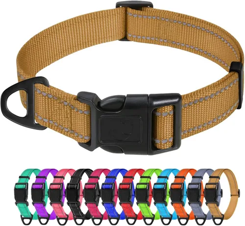 Vista 42 de TagME Collares de nailon reflectantes para perros, collar ajustable clásico para mascotas con hebilla de liberación rápida para cachorros, rosa Rosa