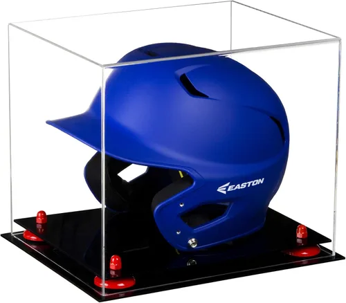 Vista 65 de Better Display Cases Vitrina acrílica para casco de bateo de béisbol con espejo, elevadores rosados, montaje en pared y base de espejo (V22/A012)