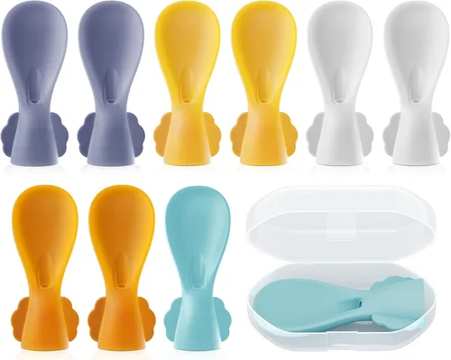 Vista 9 de Cuchara universal para alimentos para bebés, paquete de 10, cucharas de silicona para bebés, para viajes, para comida de bebé, cuchara exprimible