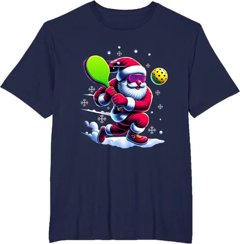 Vista 48 de Pickle Ball Navidad Santa Deporte Jugador Padel Raqueta Snow Camiseta Negro
