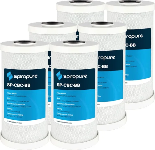 Vista 25 de SpiroPure SP-CBR2-5 Cartucho de filtro de agua de bloque de carbono con carcasa de coco certificado NSF de 5x2.5 0.5 micrones CBC-5 155169-43