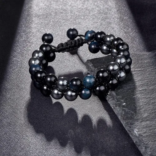 Vista 4 de Ornaland Pulsera de triple protección para hombres y mujeres, ojo de tigre, obsidiana, hematita, 0.315in, pulsera de cristal curativo, alivio