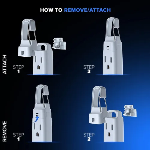 Vista 2 de Maximm Cable de extensión con sistema de gancho extraíble, cable de extensión de 3 tomas, con diseño de enchufe plano de 45° para colgar al nivel